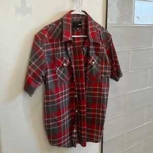Men’s Hurley Button UP Short Sleeved Shirt Plaid Size Medium